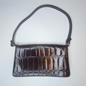 Kenneth Cole New York Main Line Dark Brown Crocodile Embossed Small Shoulder Bag